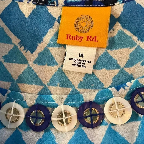 Ruby‎ Rd Sleeve Blue Beaded Neckline Crewneck Pullover Top Shirt Sz. 14 - Picture 5 of 5